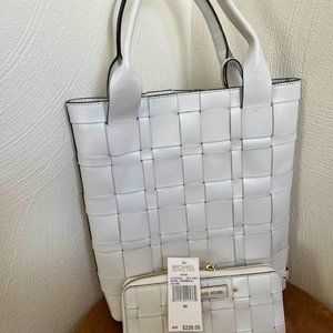 Micheal Kors Vivian whit basketweave bag and matching wallet